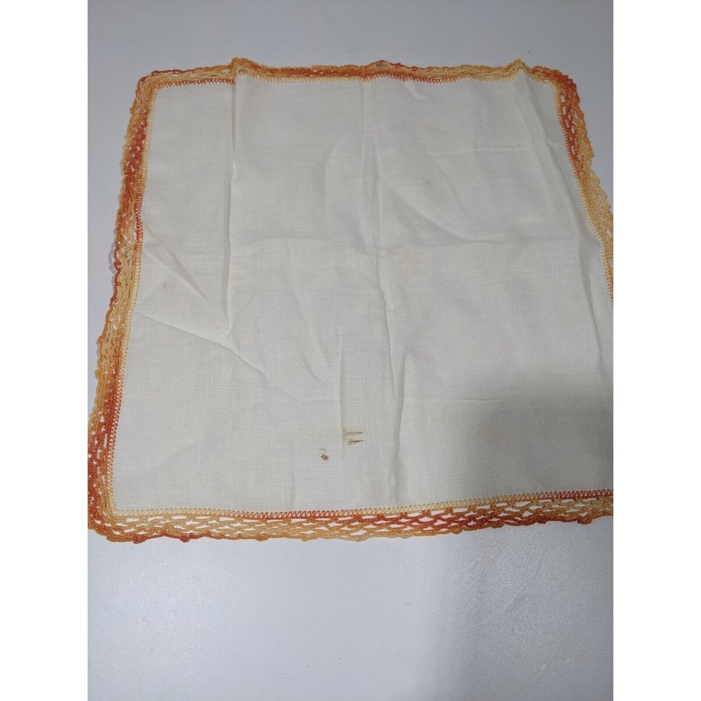 Vintage Handkerchief Hanky Peach Orange Crochet Border Pocket Scarf Ombre - Picture 5 of 9